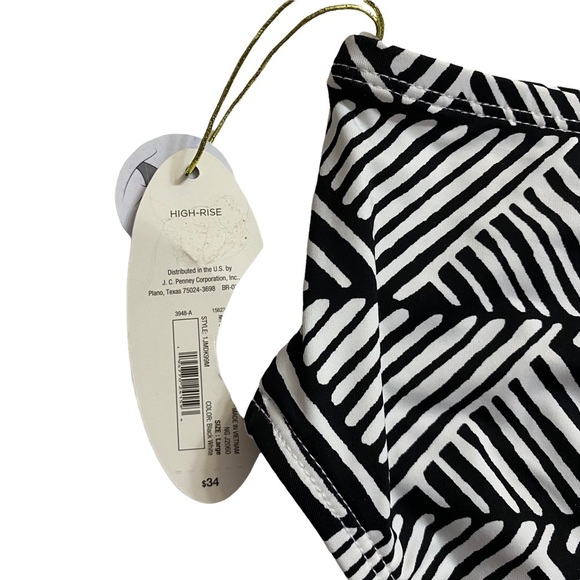 Mynah High Rise Black White Triangles Pattern Swim Bottoms Ruched Sides Large - Picture 7 of 13